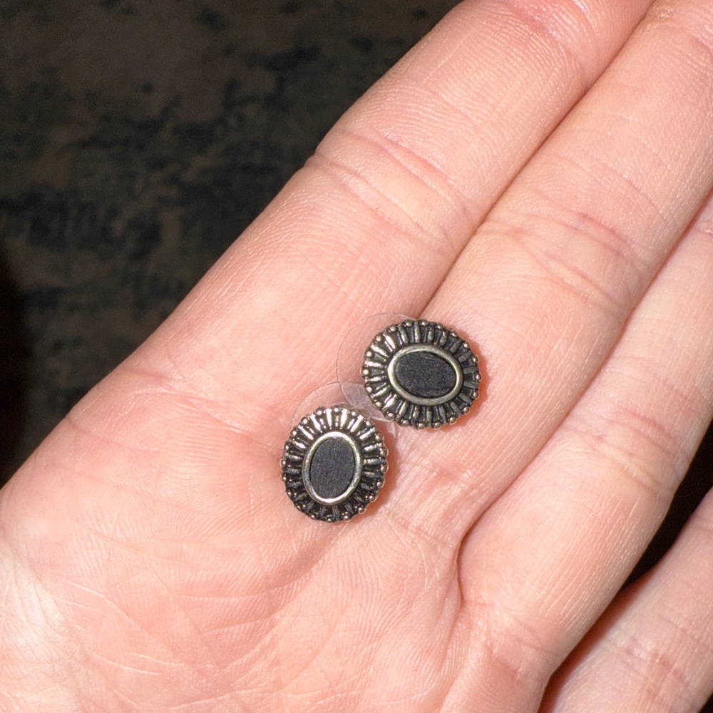 Elegant Black and Silver Stud Earrings